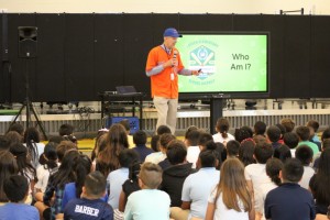 Dr. Sprouts talking to students